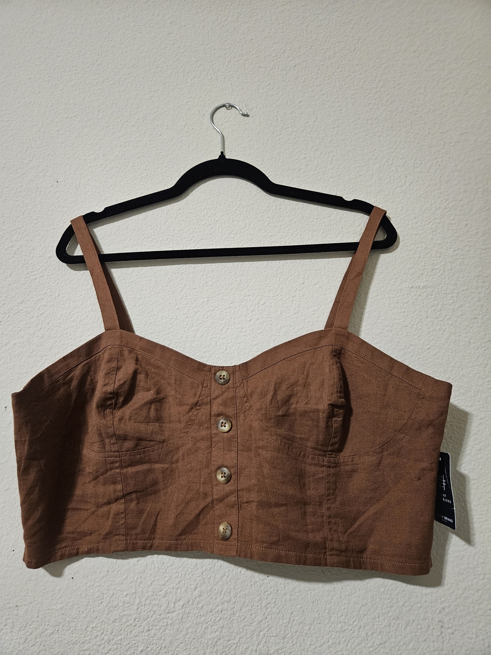 Lucky Brand Brown Linen Blend Button Front Smocked Cami Top XL NWT